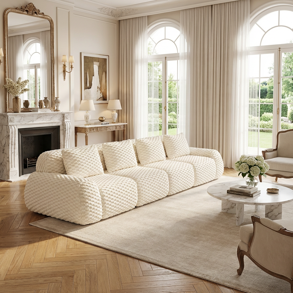 Olathe 146" Modular Flannelette Fabric 4-Seater Sofa with Deep Seat