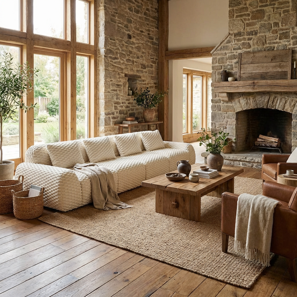 Olathe 146" Modular Flannelette Fabric 4-Seater Sofa with Deep Seat