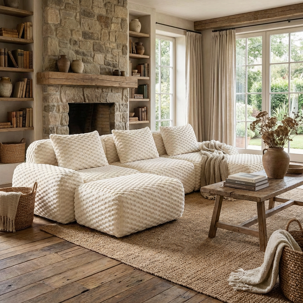 Olathe 114" Modular Flannelette Fabric U-Shaped Sectional Sofa with 2 Movable Ottomans