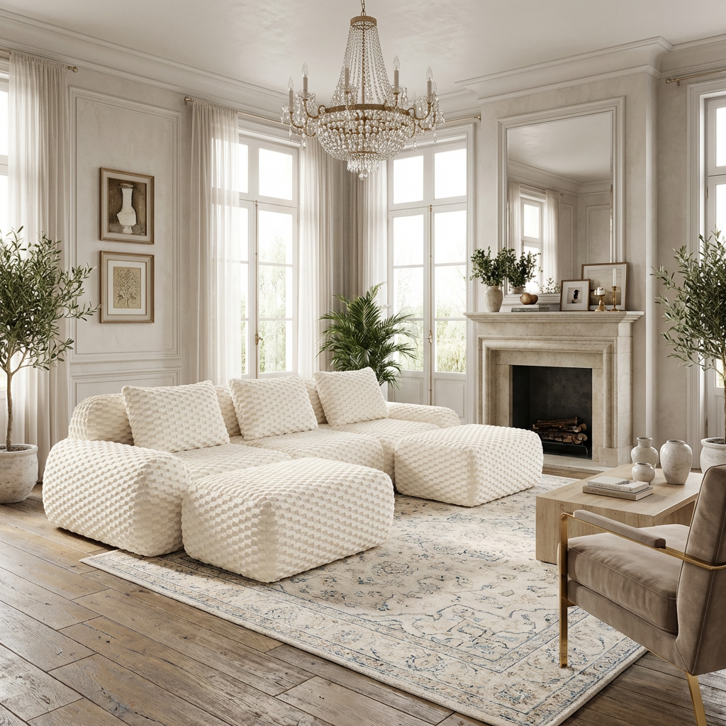 Olathe 114" Modular Flannelette Fabric U-Shaped Sectional Sofa with 2 Movable Ottomans