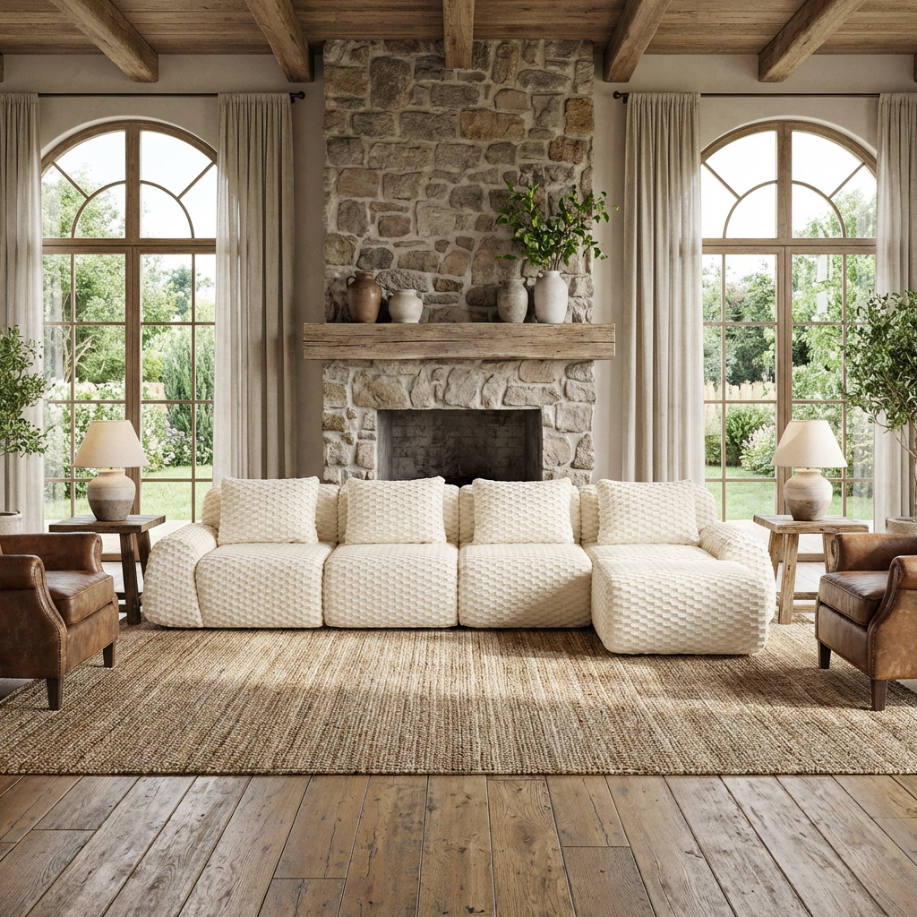 Olathe 146" Modular Flannelette Fabric L-Shaped Sectional Sofa with Movable Ottoman