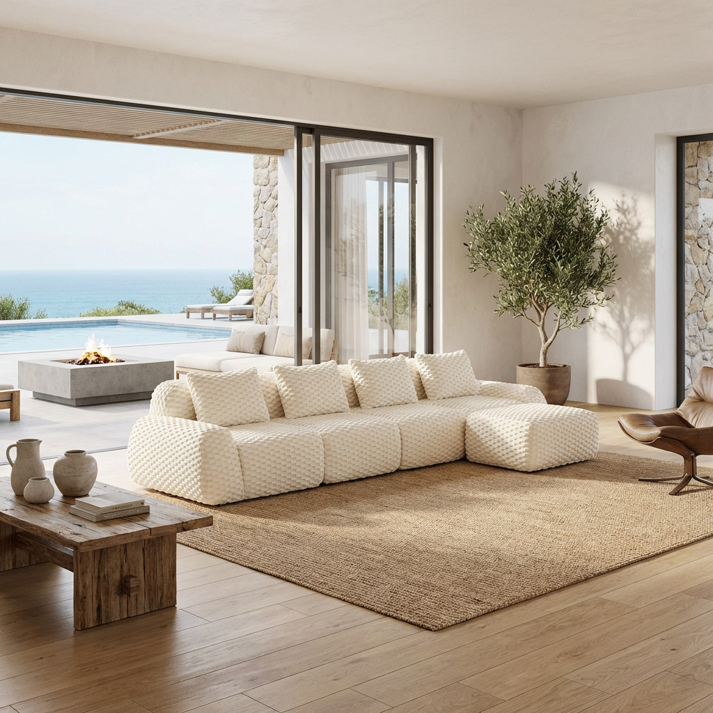 Olathe 146" Modular Flannelette Fabric L-Shaped Sectional Sofa with Movable Ottoman