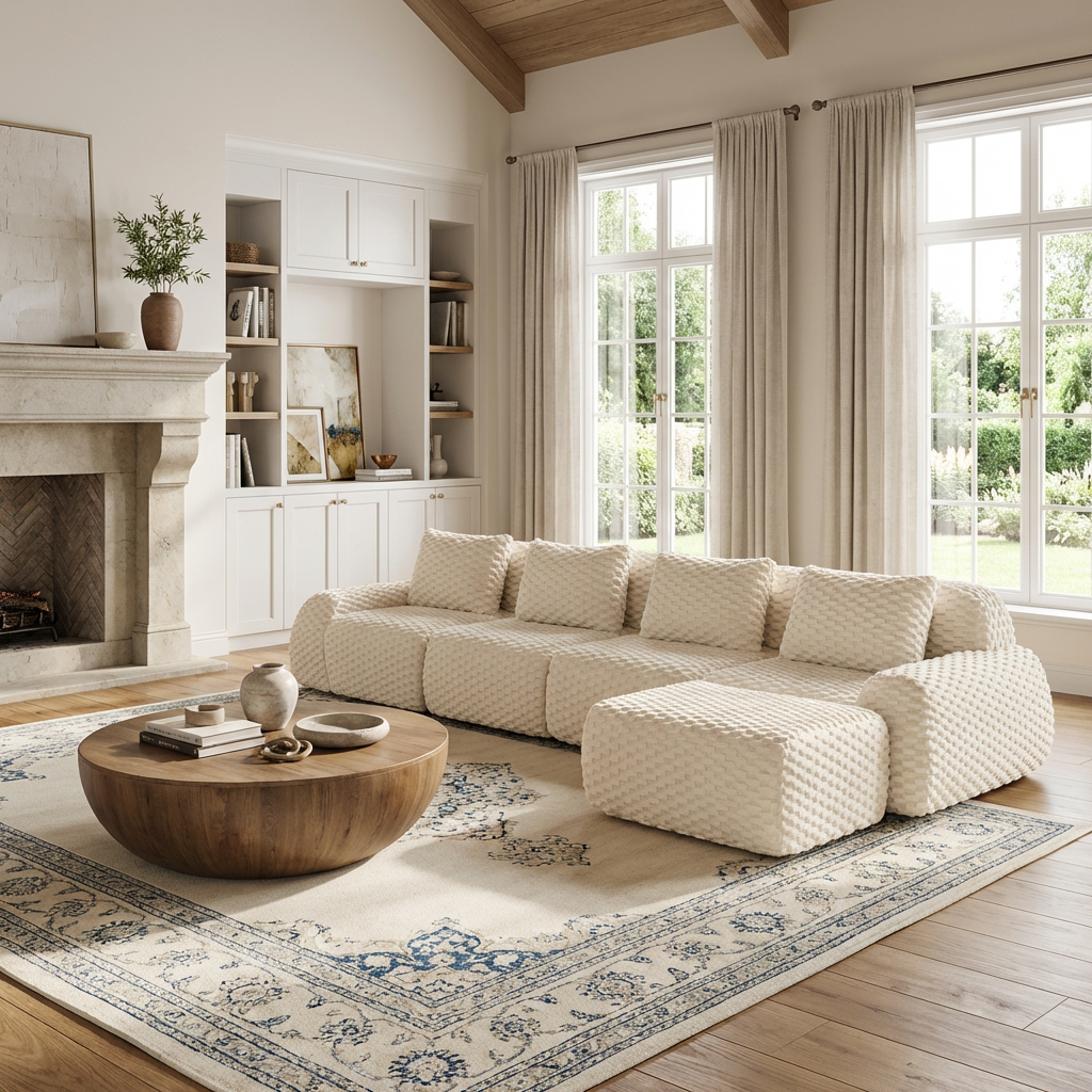 Olathe 146" Modular Flannelette Fabric L-Shaped Sectional Sofa with Movable Ottoman