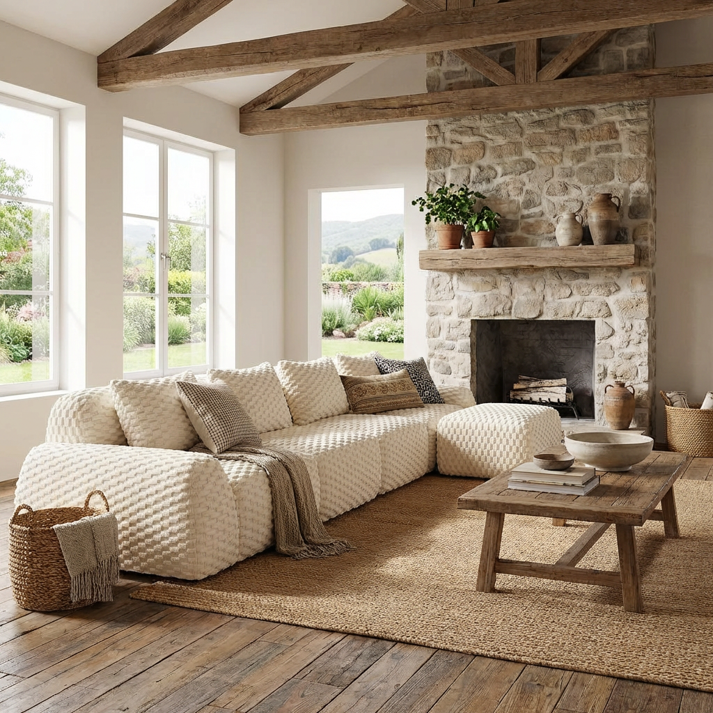 Olathe 146" Modular Flannelette Fabric L-Shaped Sectional Sofa with Movable Ottoman