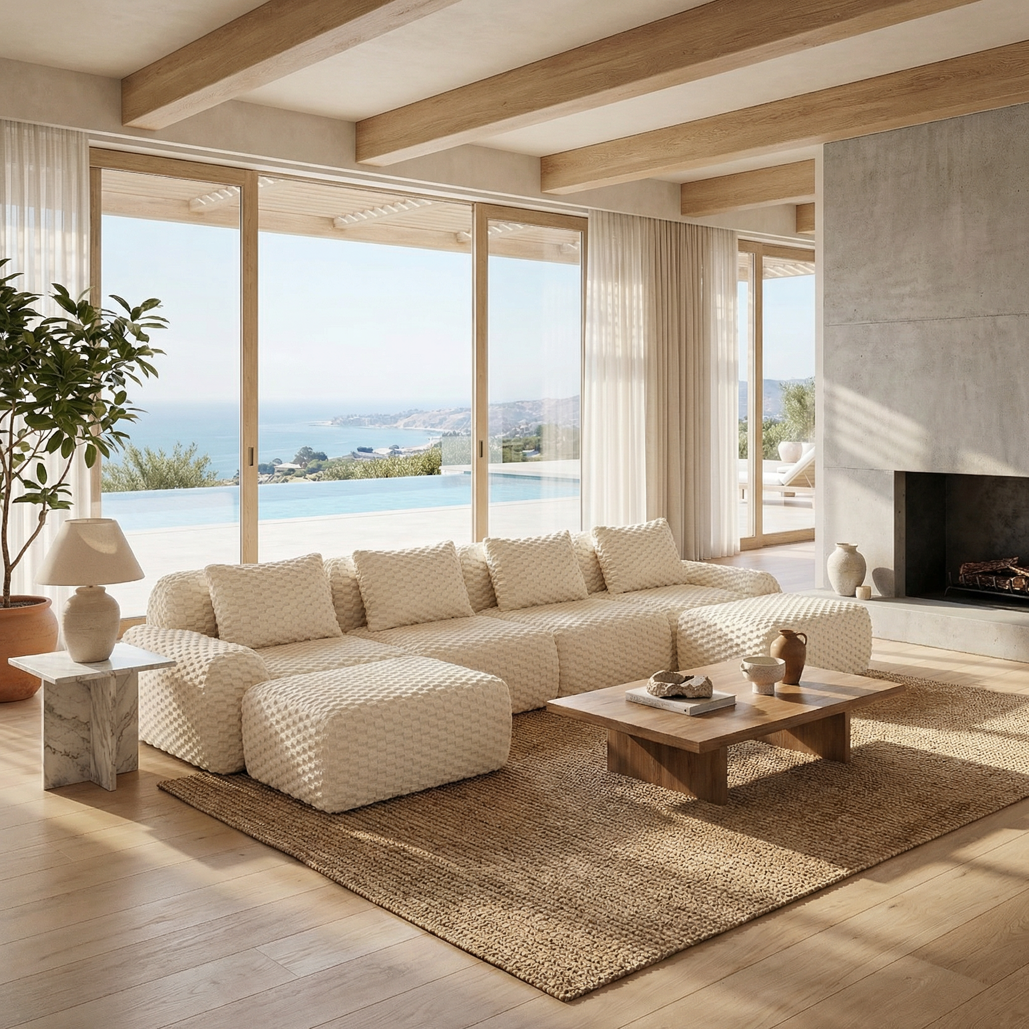 Olathe 146" Modular Flannelette Fabric U-Shaped Sectional Sofa with Movable Ottomans