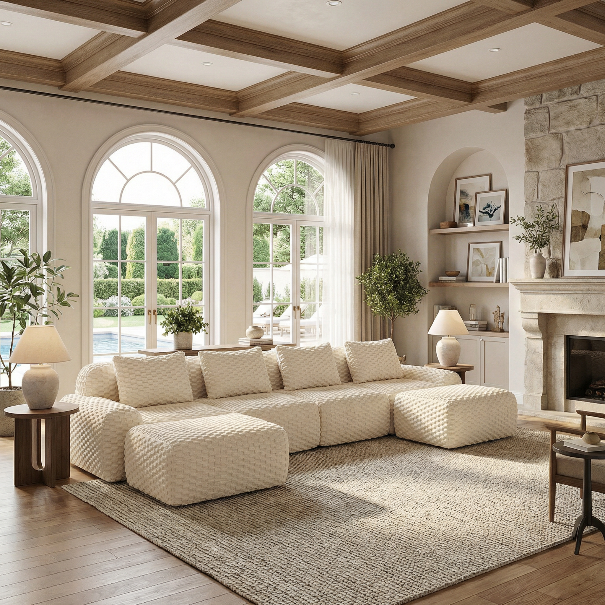 Olathe 146" Modular Flannelette Fabric U-Shaped Sectional Sofa with Movable Ottomans