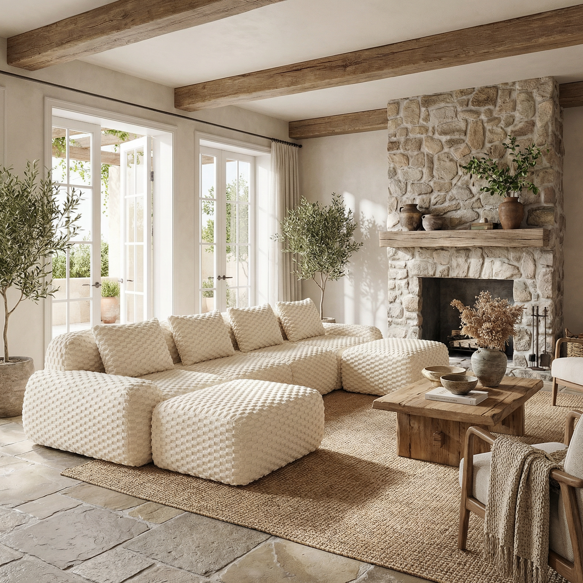 Olathe 146" Modular Flannelette Fabric U-Shaped Sectional Sofa with Movable Ottomans