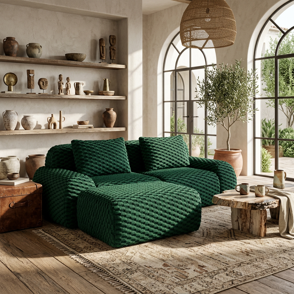 Olathe 82" Modular Flannelette Fabric L-Shaped Sectional Sofa with Movable Ottoman