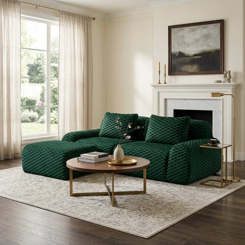 Olathe 82" Modular Flannelette Fabric L-Shaped Sectional Sofa with Movable Ottoman