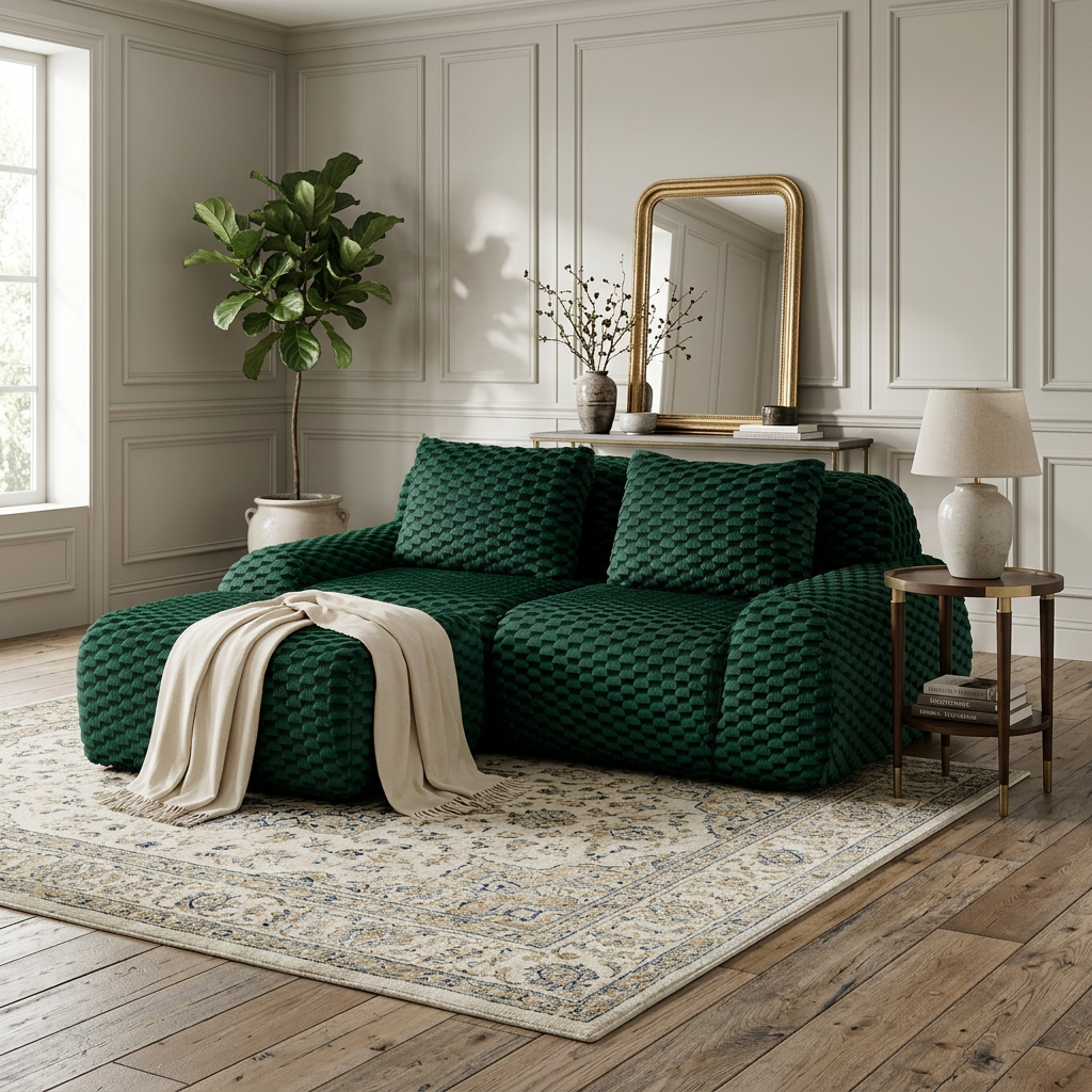Olathe 82" Modular Flannelette Fabric L-Shaped Sectional Sofa with Movable Ottoman