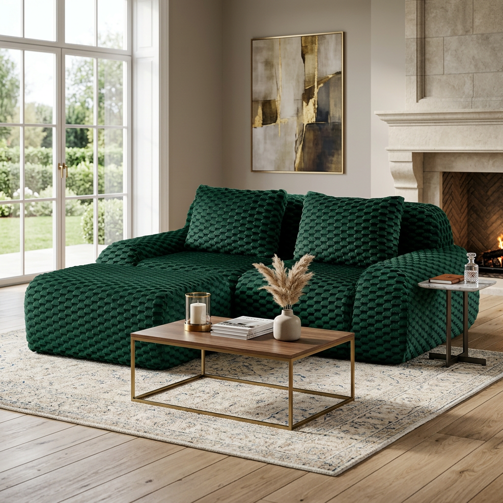 Olathe 82" Modular Flannelette Fabric L-Shaped Sectional Sofa with Movable Ottoman