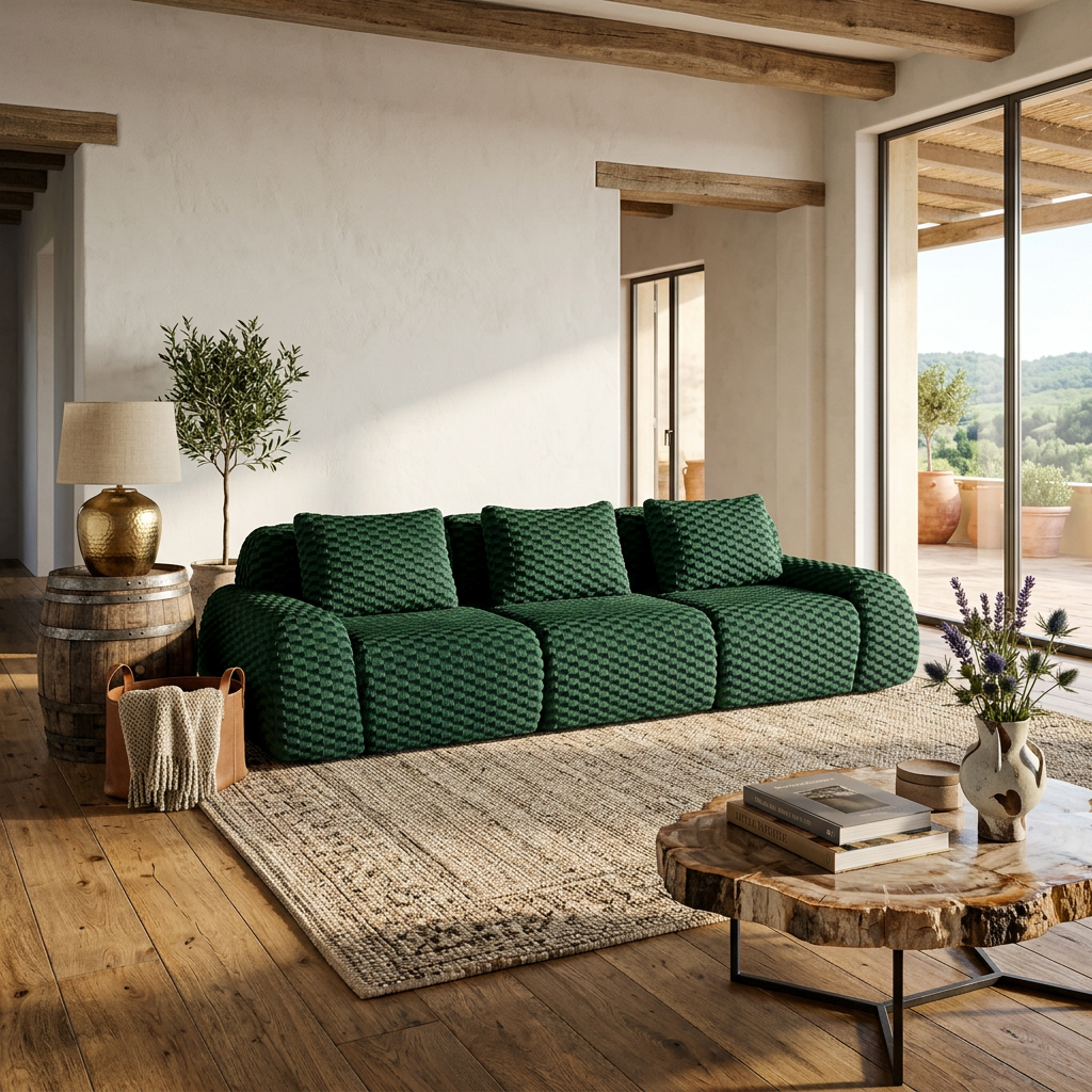 Olathe 114" Modular Flannelette Fabric 3-Seater Sofa with Deep Seat