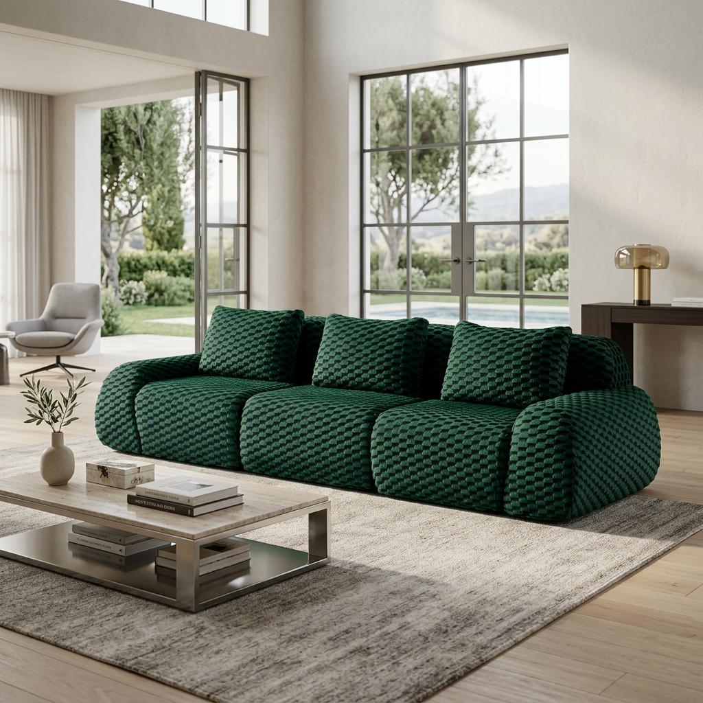 Olathe 114" Modular Flannelette Fabric 3-Seater Sofa with Deep Seat