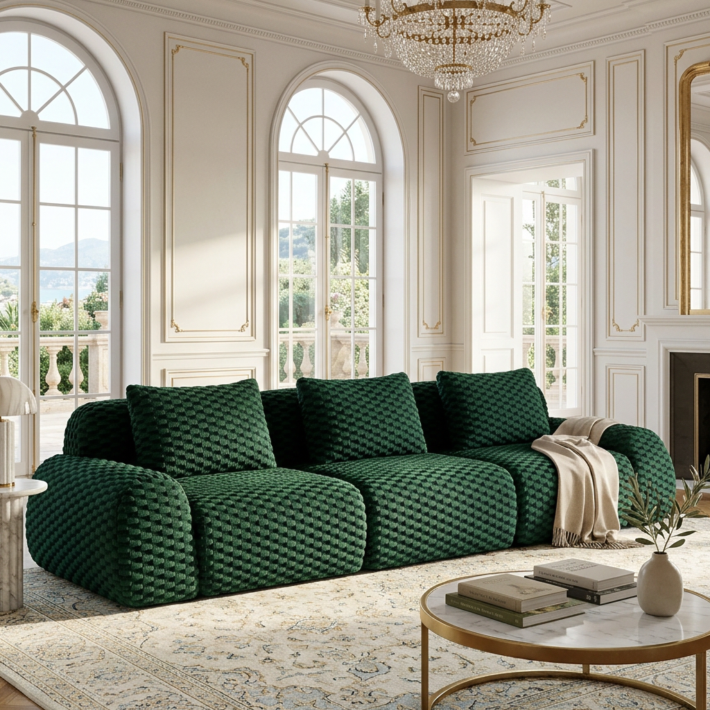 Olathe 114" Modular Flannelette Fabric 3-Seater Sofa with Deep Seat