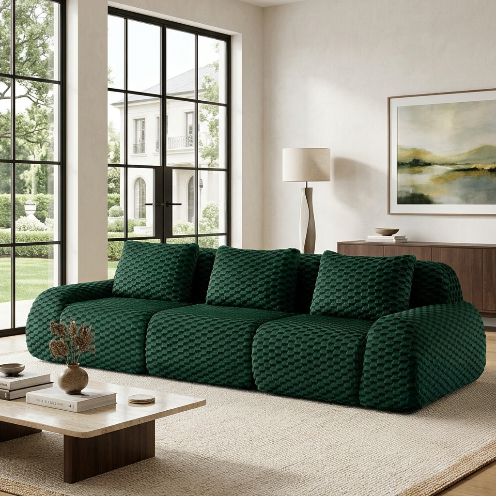 Olathe 114" Modular Flannelette Fabric 3-Seater Sofa with Deep Seat