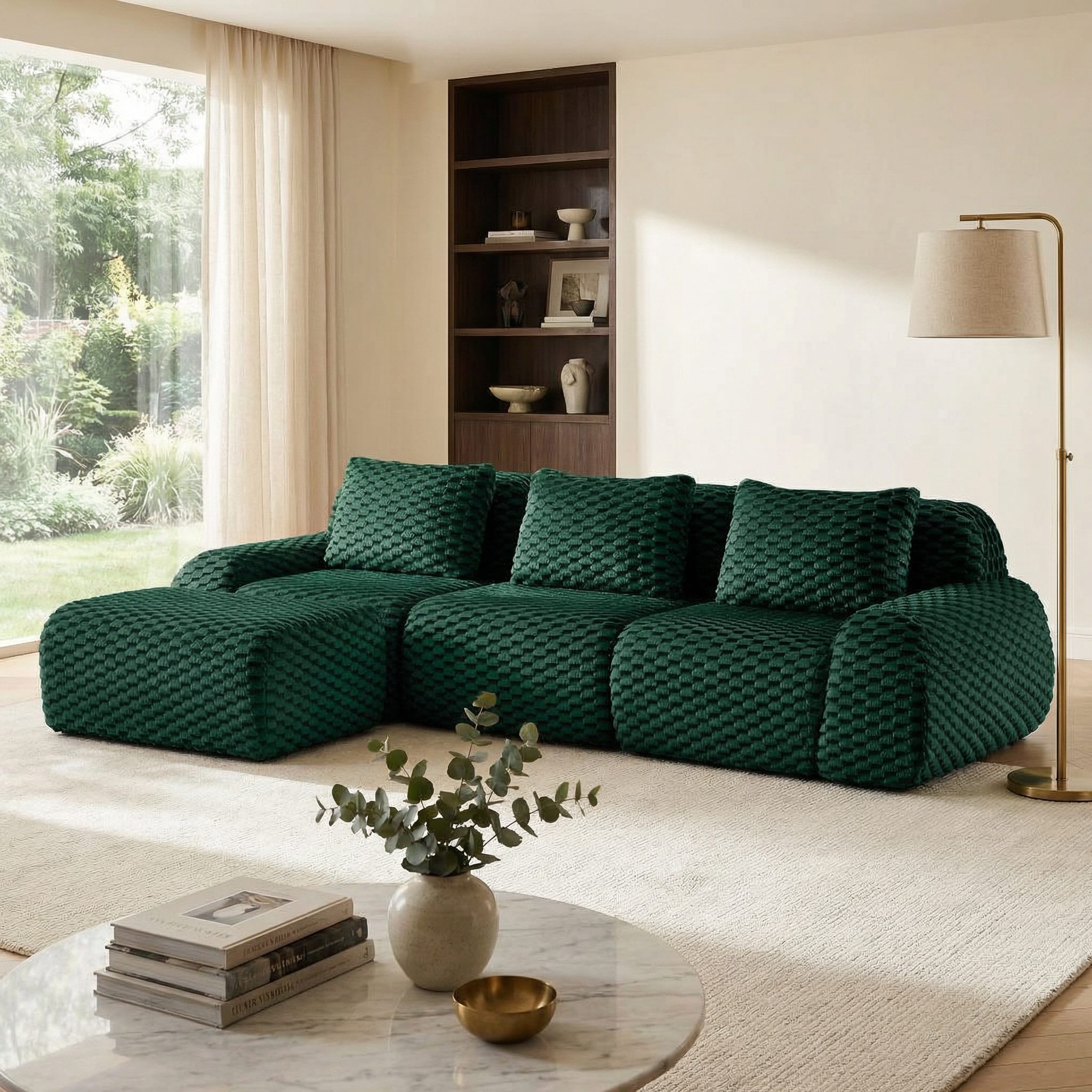 Olathe 114" Modular Flannelette Fabric L-Shaped Sectional Sofa with Movable Ottoman