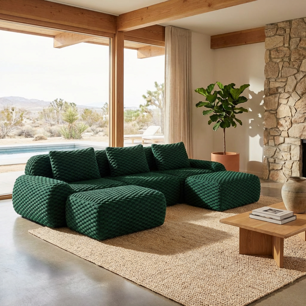 Olathe 114" Modular Flannelette Fabric U-Shaped Sectional Sofa with 2 Movable Ottomans