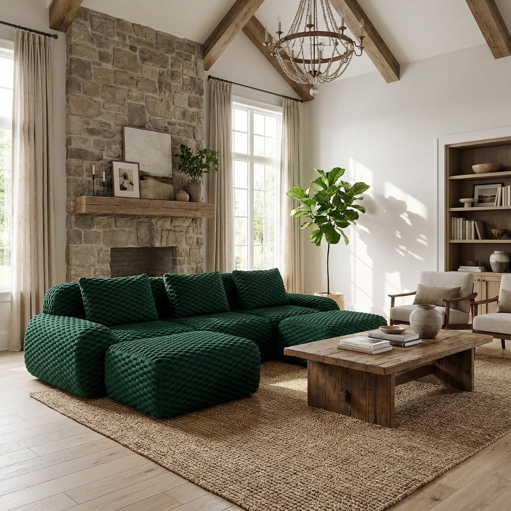 Olathe 114" Modular Flannelette Fabric U-Shaped Sectional Sofa with 2 Movable Ottomans