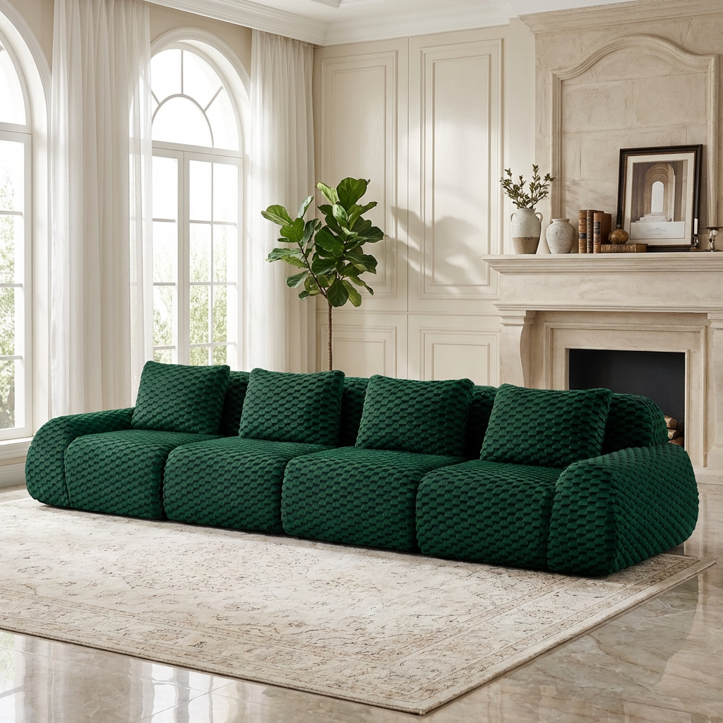 Olathe 146" Modular Flannelette Fabric 4-Seater Sofa with Deep Seat