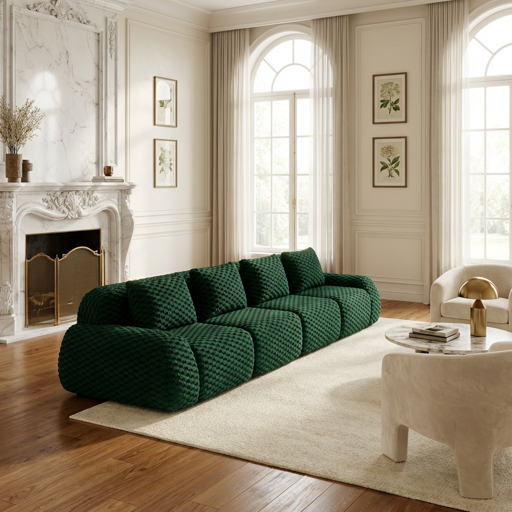 Olathe 146" Modular Flannelette Fabric 4-Seater Sofa with Deep Seat