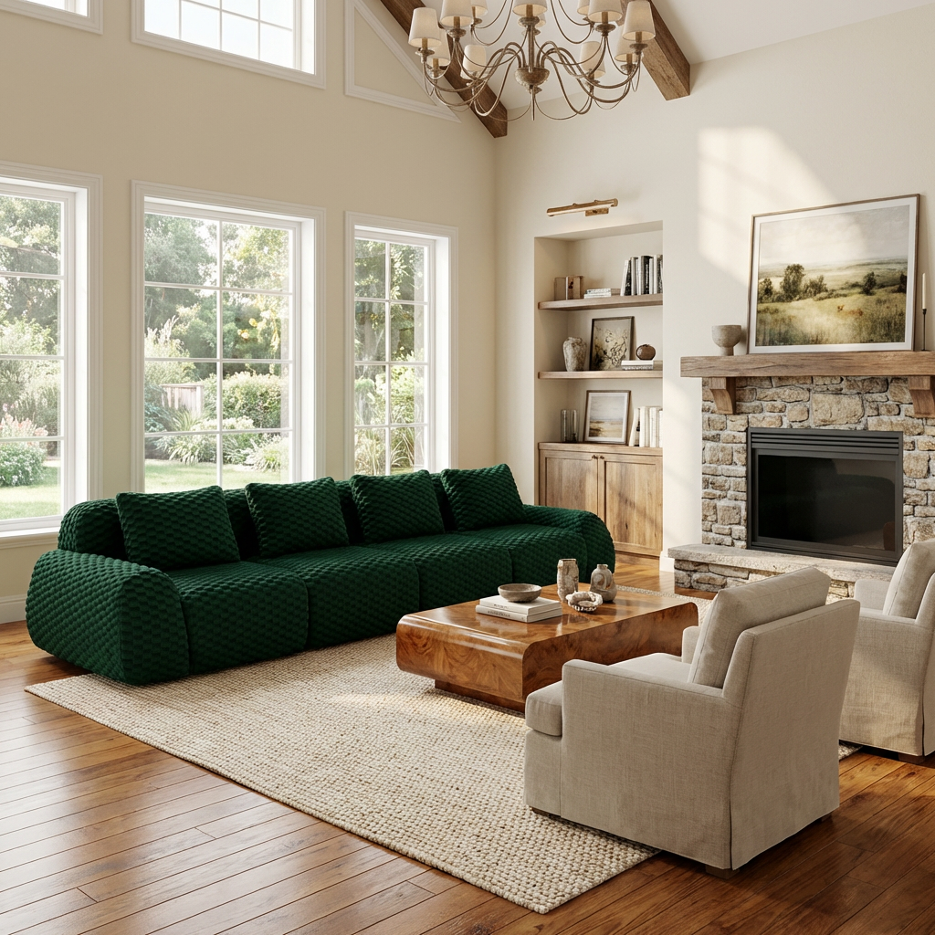 Olathe 146" Modular Flannelette Fabric 4-Seater Sofa with Deep Seat