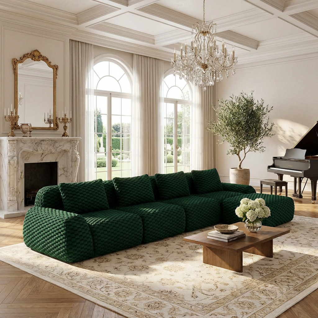 Olathe 146" Modular Flannelette Fabric L-Shaped Sectional Sofa with Movable Ottoman