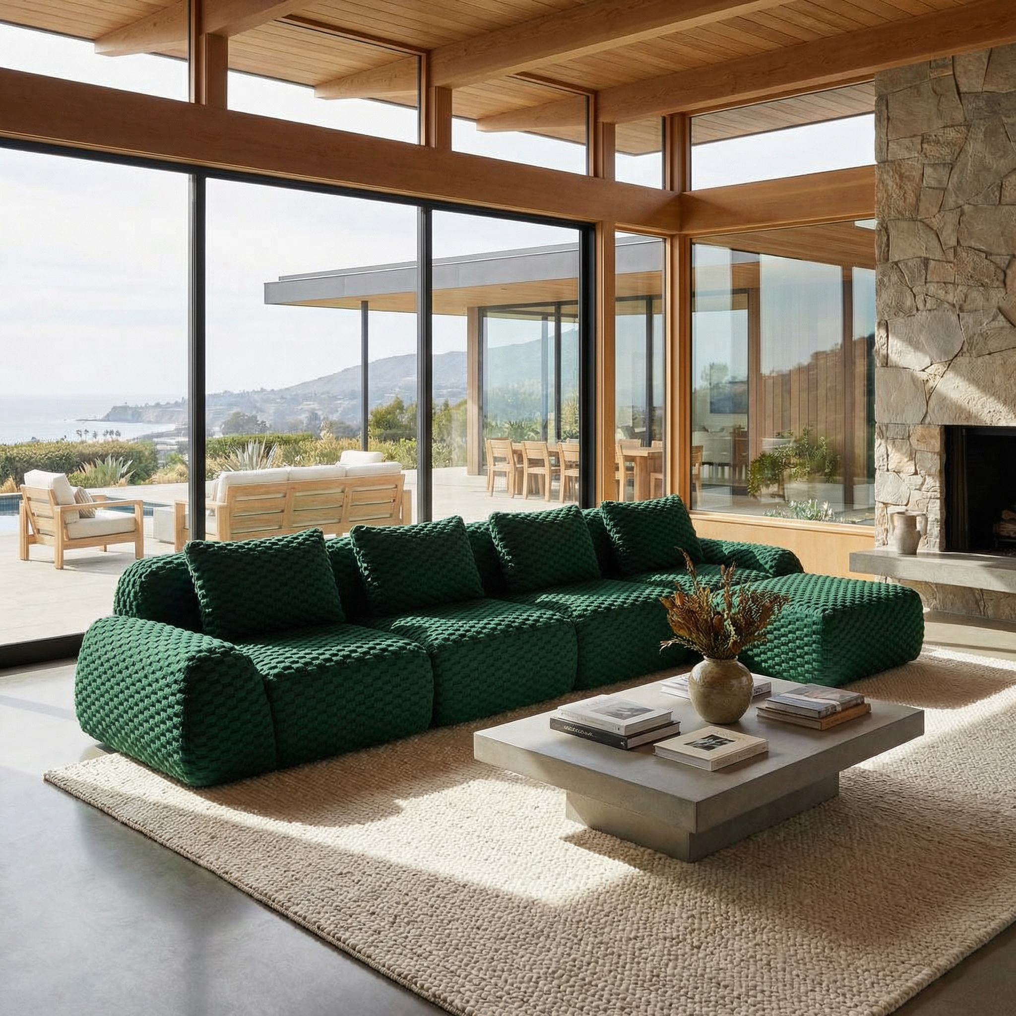 Olathe 146" Modular Flannelette Fabric L-Shaped Sectional Sofa with Movable Ottoman