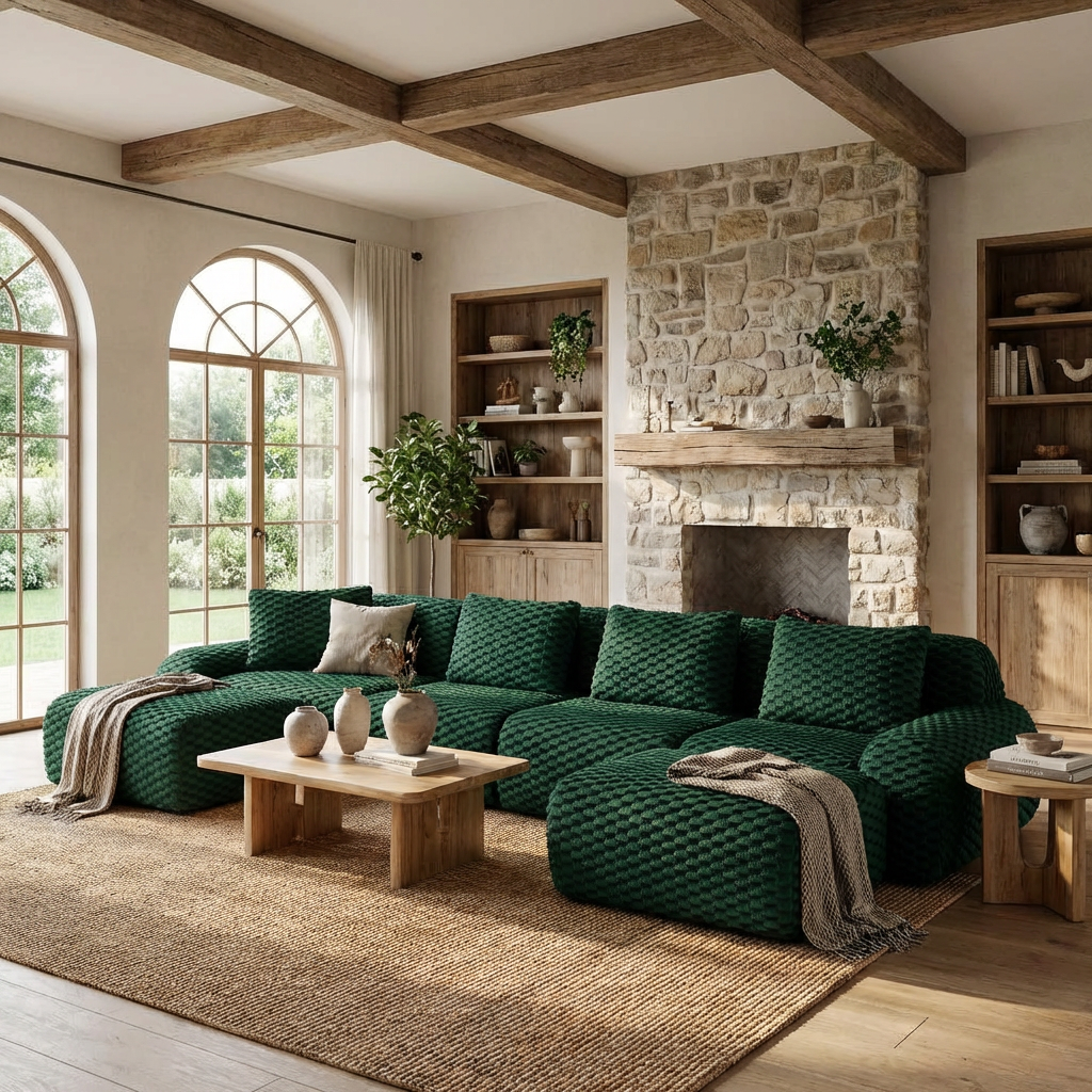 Olathe 146" Modular Flannelette Fabric U-Shaped Sectional Sofa with Movable Ottomans