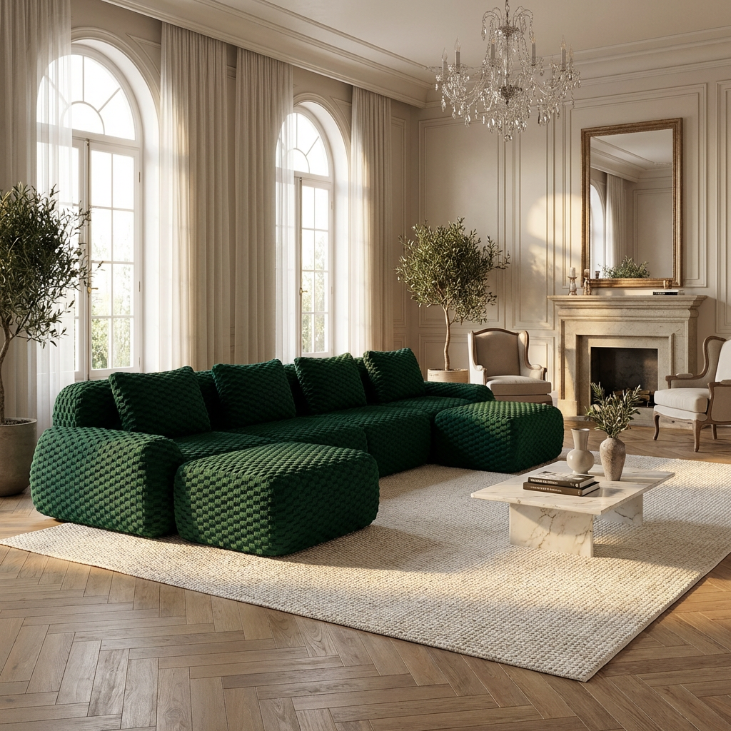 Olathe 146" Modular Flannelette Fabric U-Shaped Sectional Sofa with Movable Ottomans