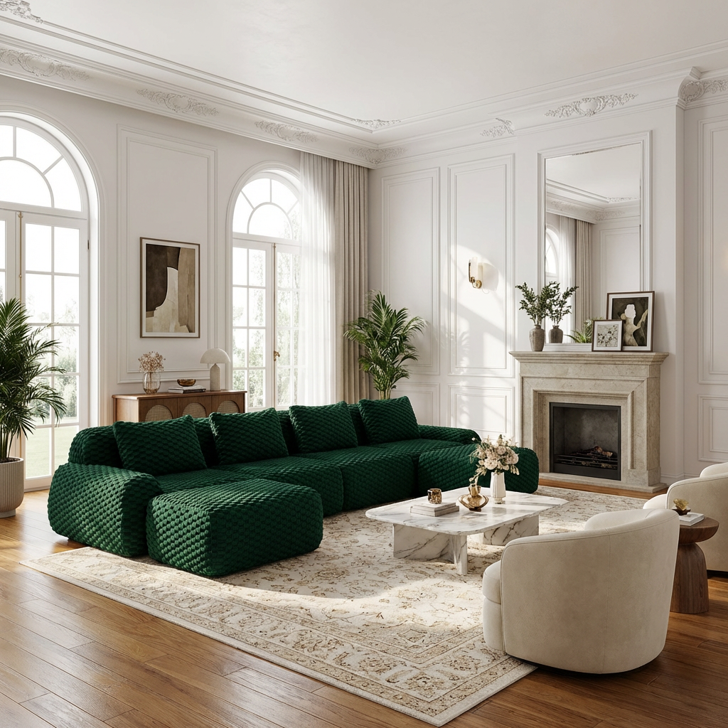 Olathe 146" Modular Flannelette Fabric U-Shaped Sectional Sofa with Movable Ottomans