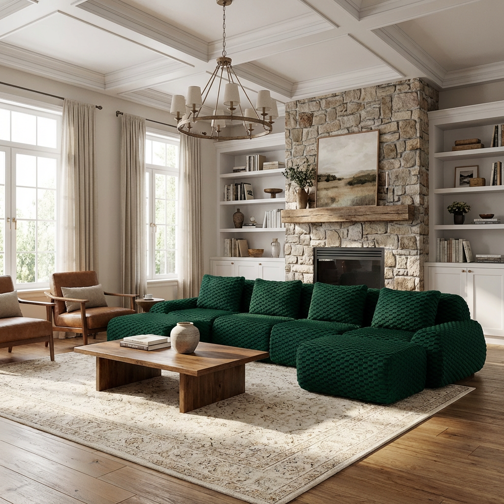 Olathe 146" Modular Flannelette Fabric U-Shaped Sectional Sofa with Movable Ottomans