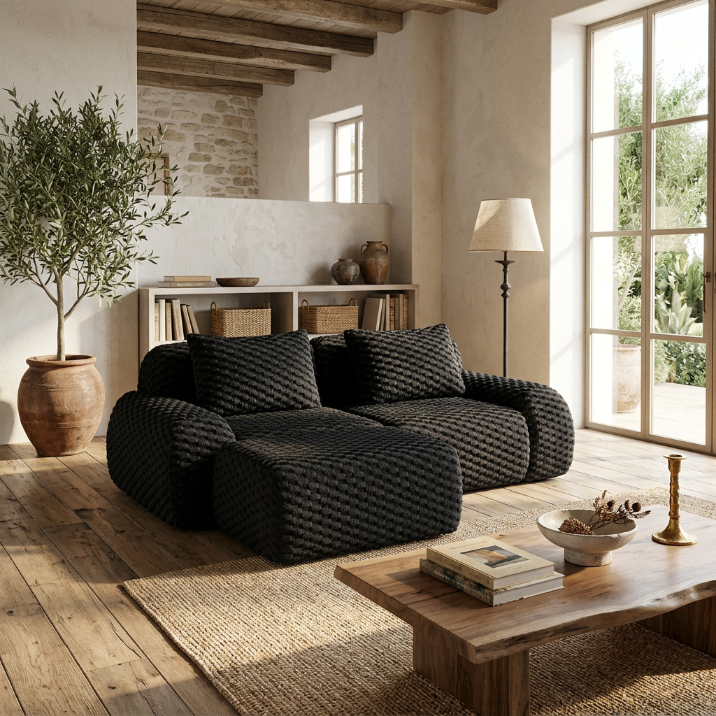 Olathe 82" Modular Flannelette Fabric L-Shaped Sectional Sofa with Movable Ottoman