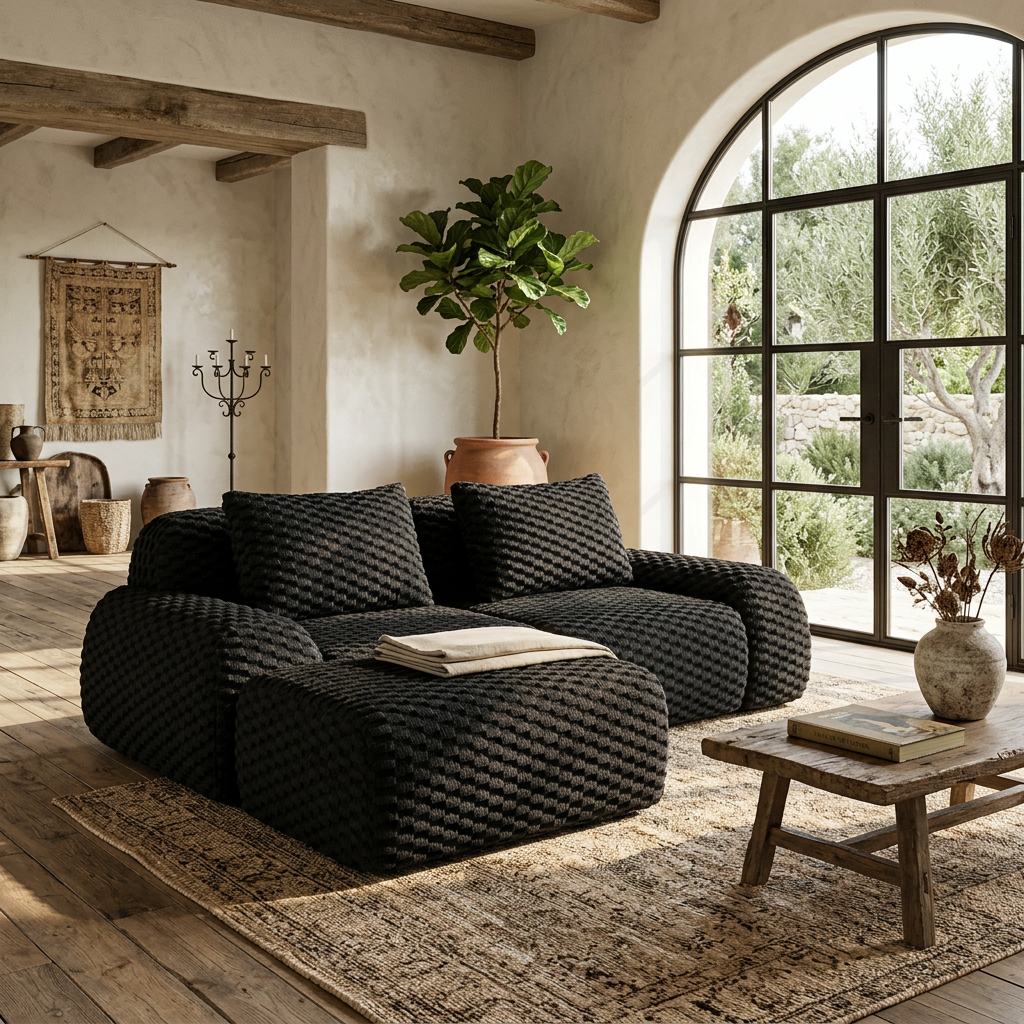 Olathe 82" Modular Flannelette Fabric L-Shaped Sectional Sofa with Movable Ottoman