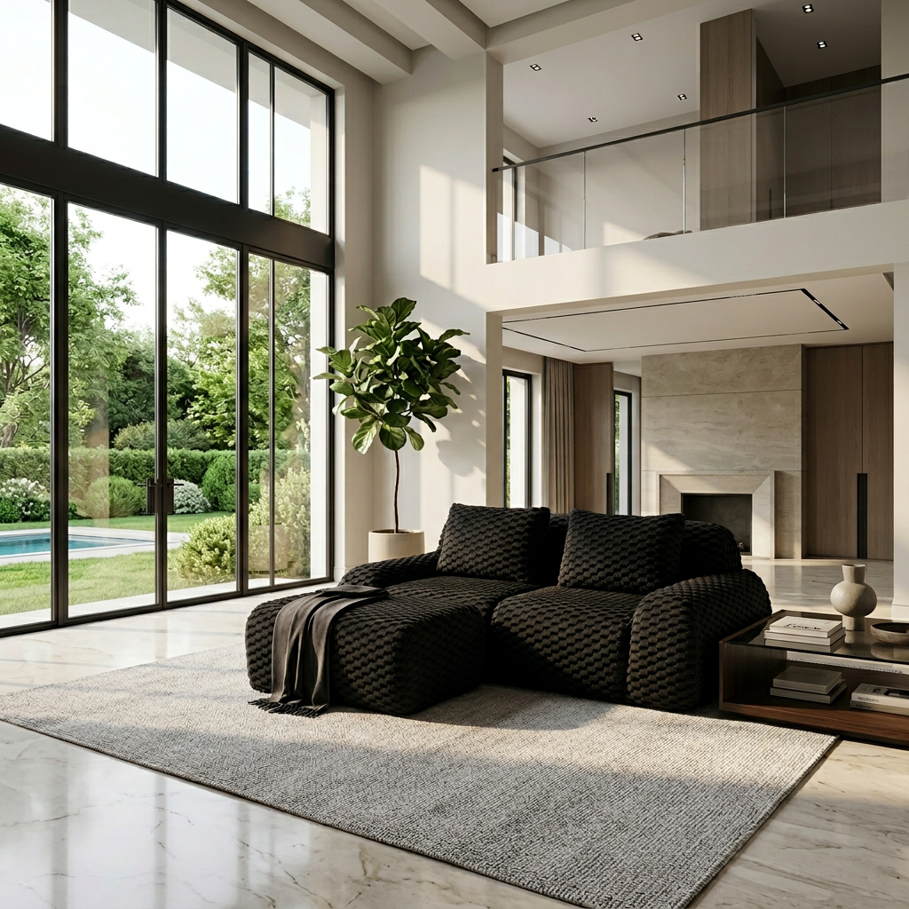 Olathe 82" Modular Flannelette Fabric L-Shaped Sectional Sofa with Movable Ottoman