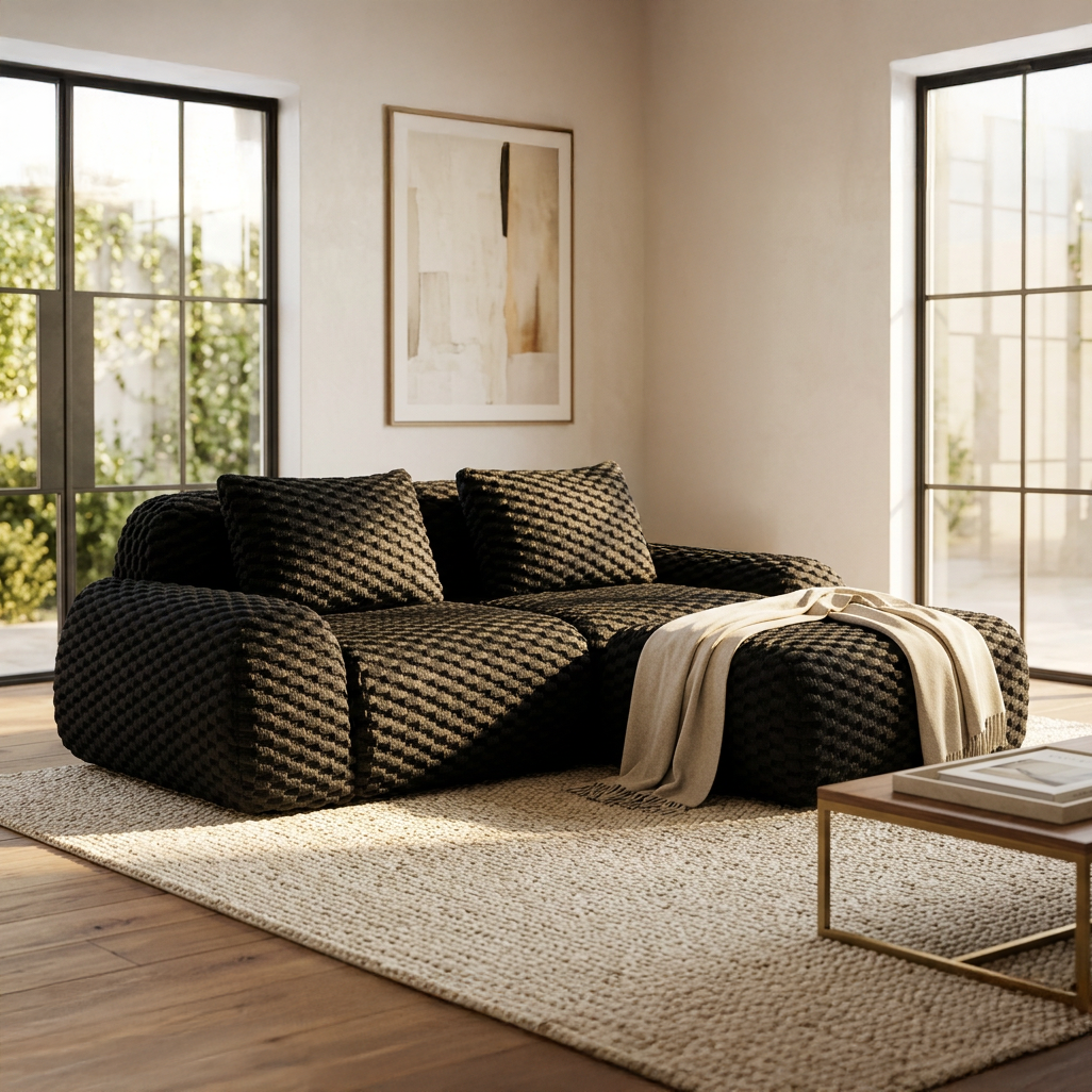 Olathe 82" Modular Flannelette Fabric L-Shaped Sectional Sofa with Movable Ottoman