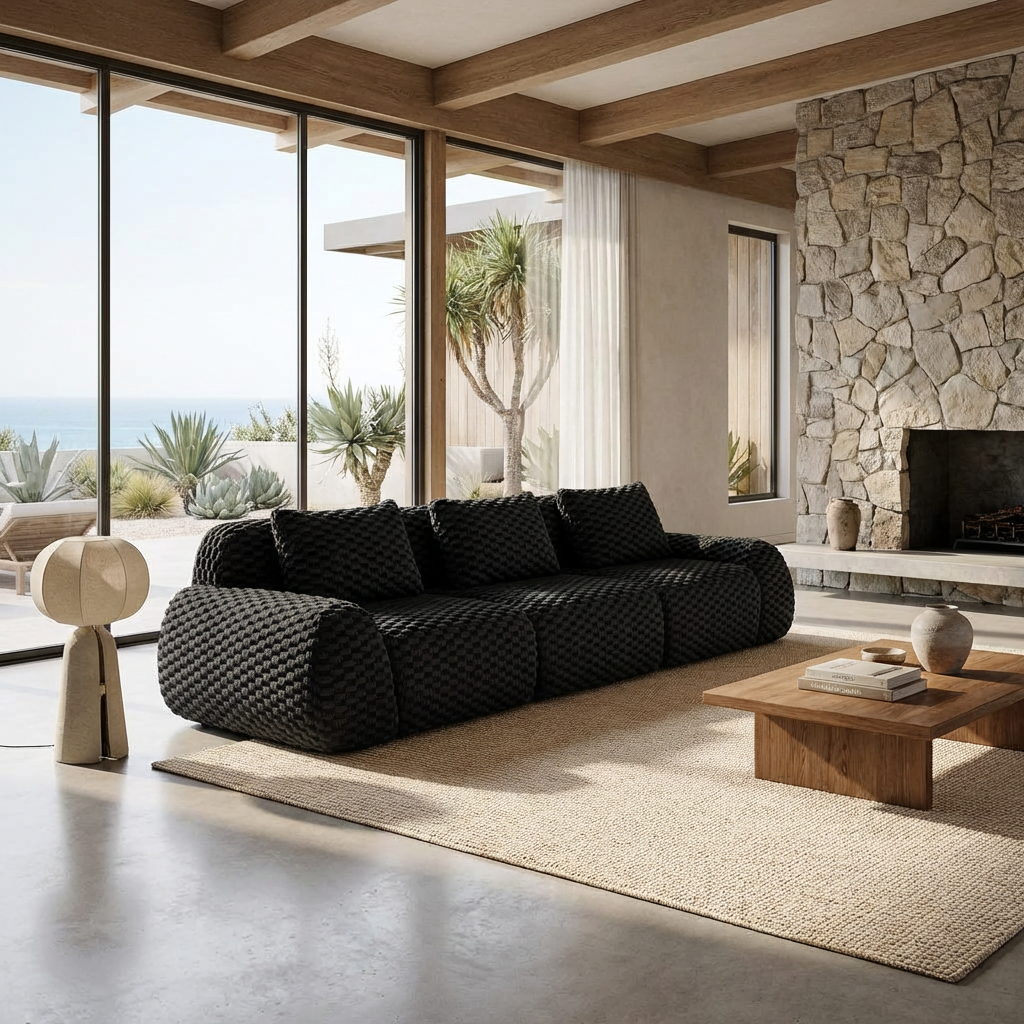 Olathe 114" Modular Flannelette Fabric 3-Seater Sofa with Deep Seat