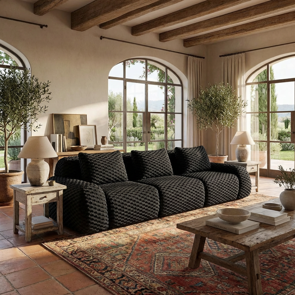 Olathe 114" Modular Flannelette Fabric 3-Seater Sofa with Deep Seat