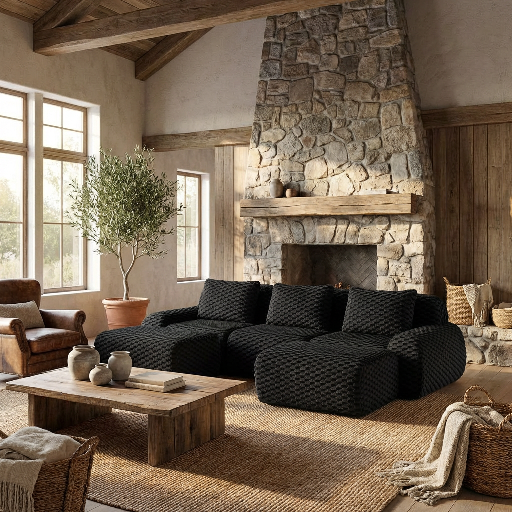 Olathe 114" Modular Flannelette Fabric U-Shaped Sectional Sofa with 2 Movable Ottomans