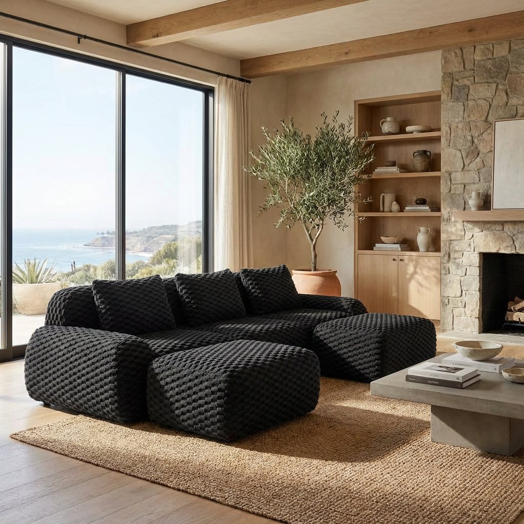 Olathe 114" Modular Flannelette Fabric U-Shaped Sectional Sofa with 2 Movable Ottomans