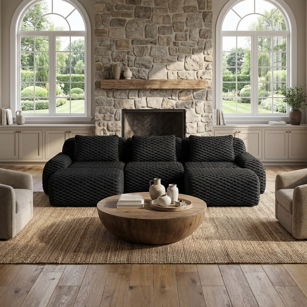 Olathe 114" Modular Flannelette Fabric U-Shaped Sectional Sofa with 2 Movable Ottomans