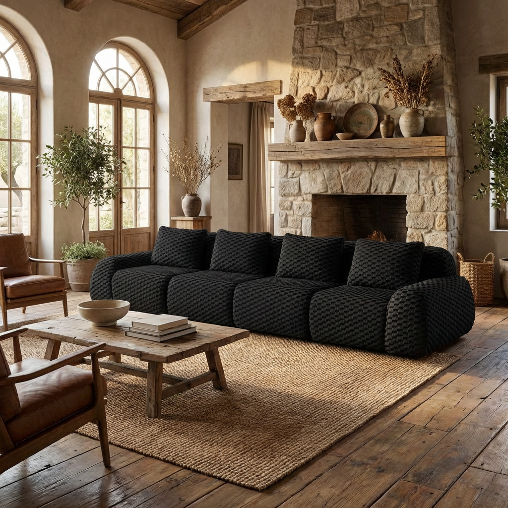 Olathe 146" Modular Flannelette Fabric 4-Seater Sofa with Deep Seat