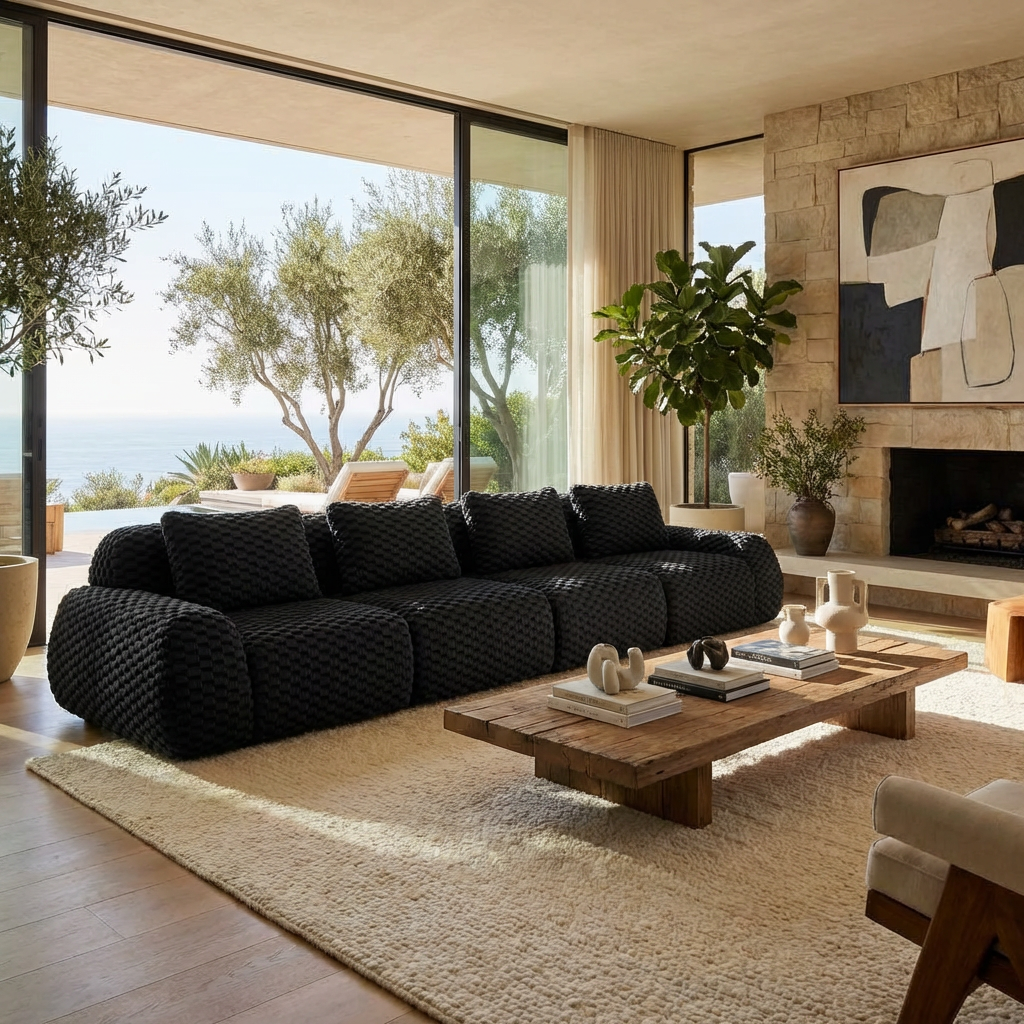 Olathe 146" Modular Flannelette Fabric 4-Seater Sofa with Deep Seat