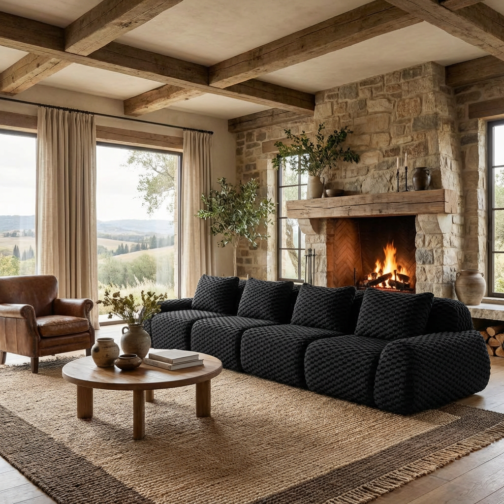 Olathe 146" Modular Flannelette Fabric 4-Seater Sofa with Deep Seat