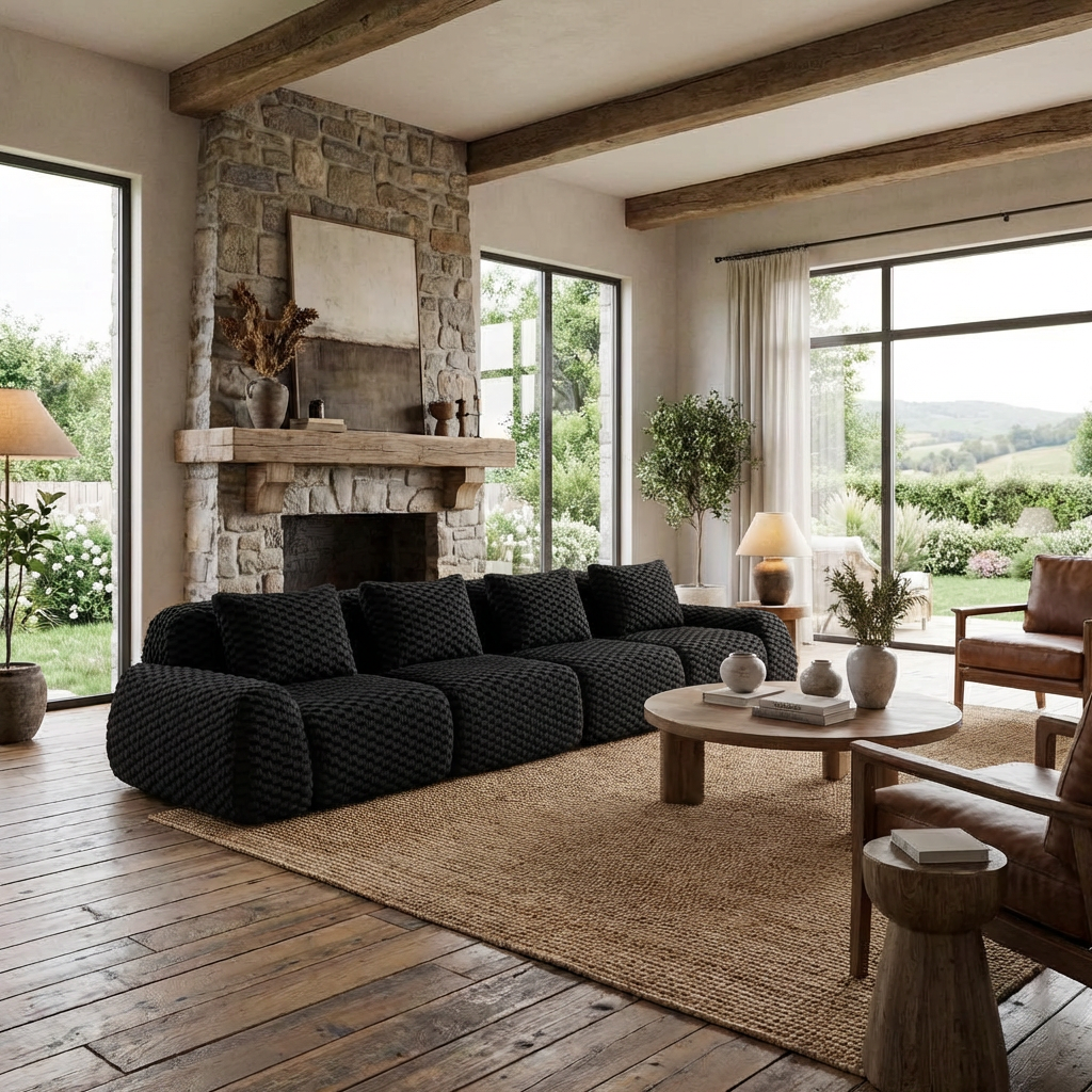 Olathe 146" Modular Flannelette Fabric 4-Seater Sofa with Deep Seat