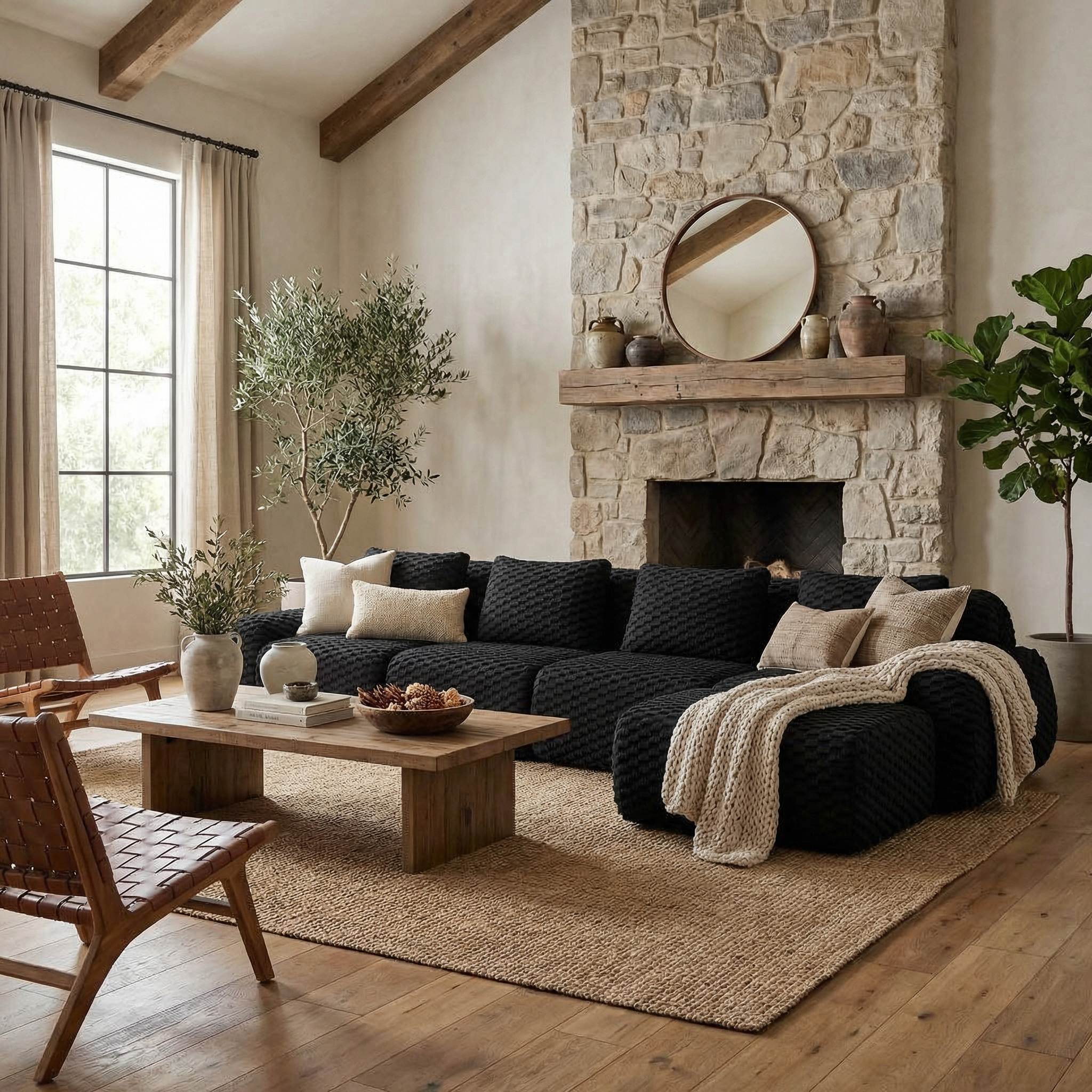 Olathe 146" Modular Flannelette Fabric L-Shaped Sectional Sofa with Movable Ottoman