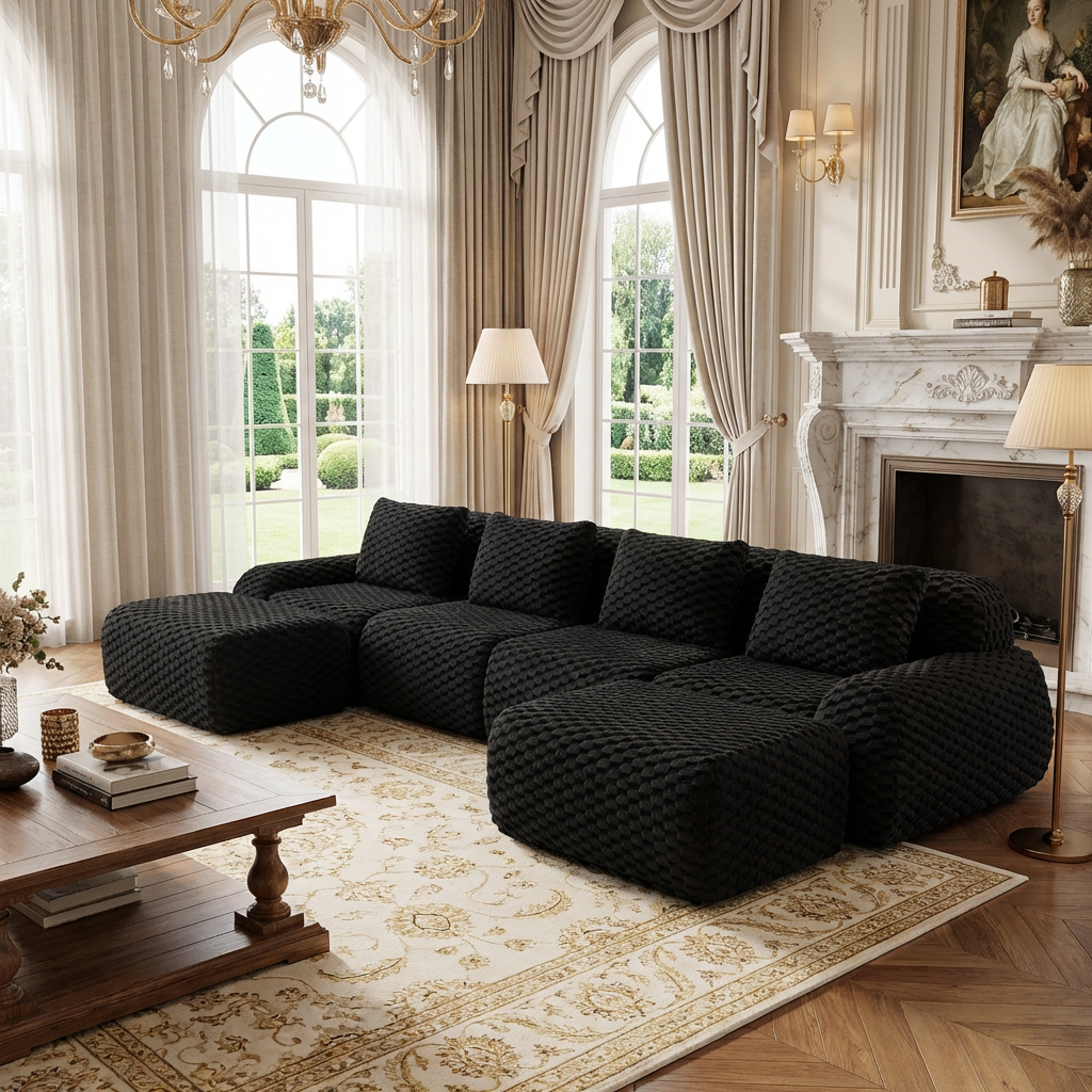 Olathe 146" Modular Flannelette Fabric U-Shaped Sectional Sofa with Movable Ottomans