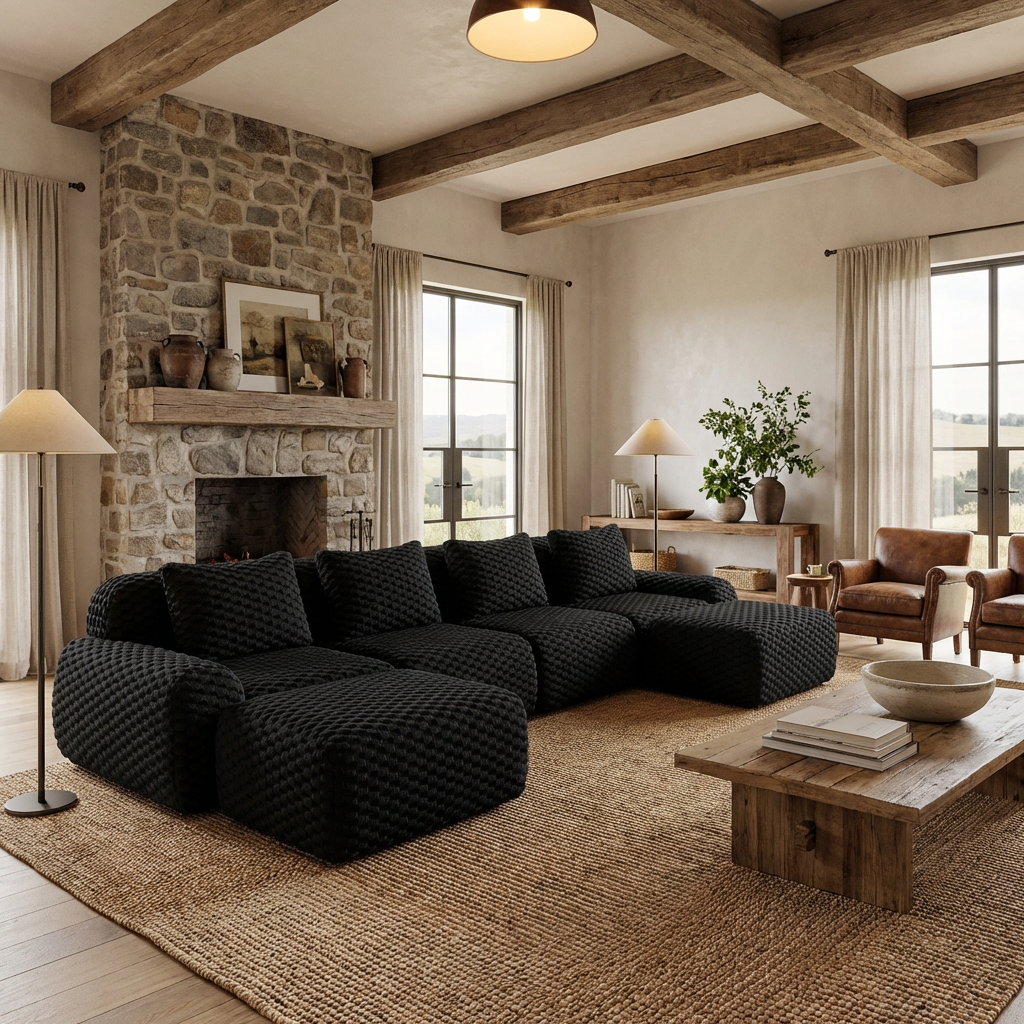 Olathe 146" Modular Flannelette Fabric U-Shaped Sectional Sofa with Movable Ottomans