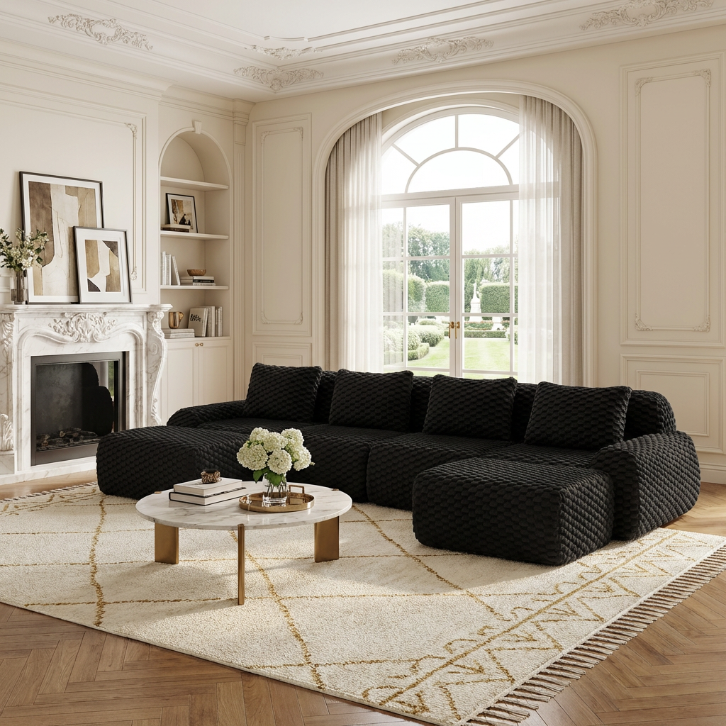 Olathe 146" Modular Flannelette Fabric U-Shaped Sectional Sofa with Movable Ottomans