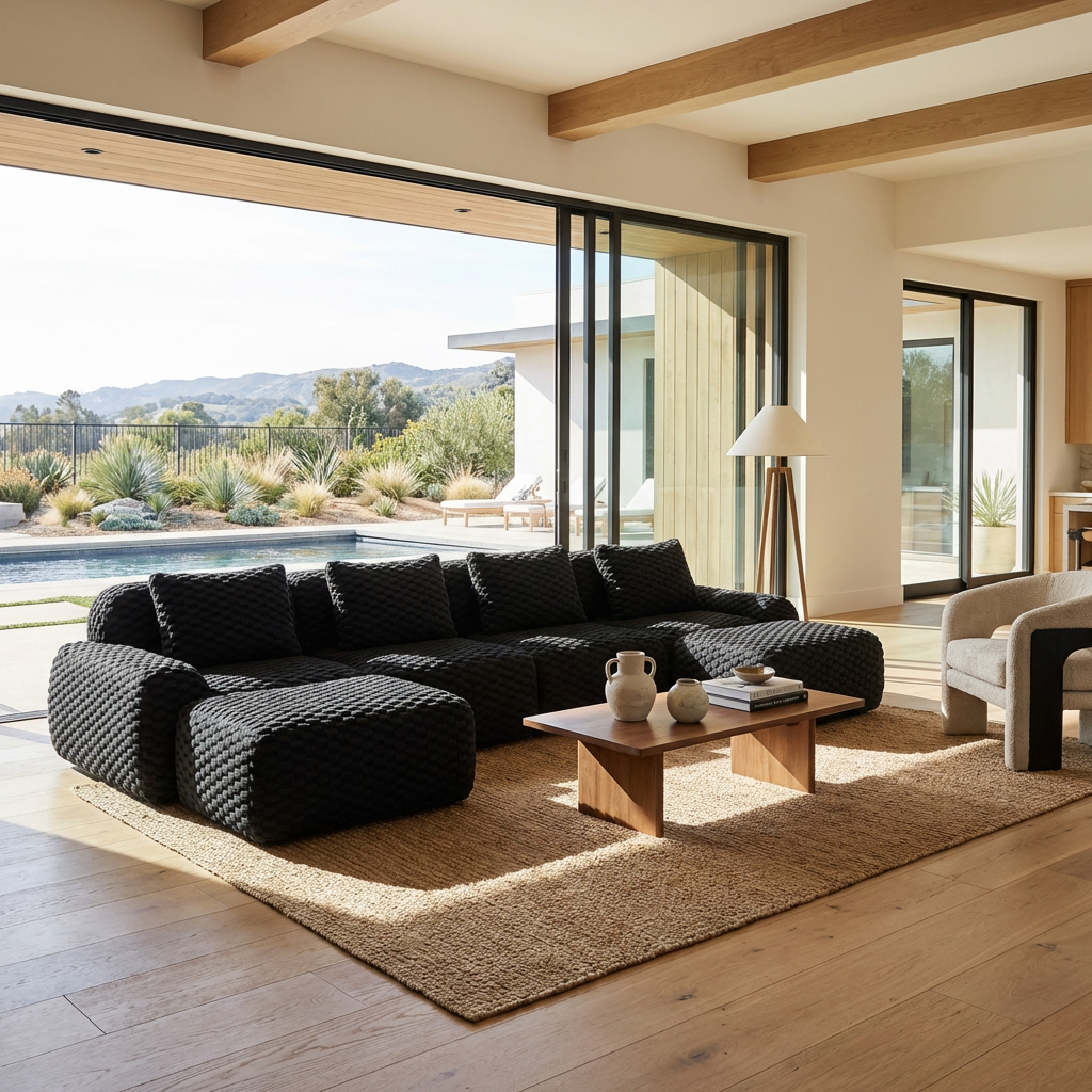 Olathe 146" Modular Flannelette Fabric U-Shaped Sectional Sofa with Movable Ottomans