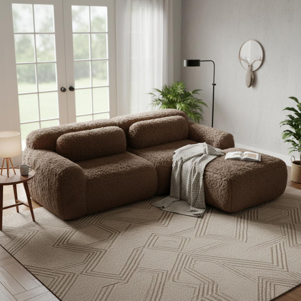 Durham 80" Modular Plush Cloud L-Shaped Loverseat Sofa with Ottoman